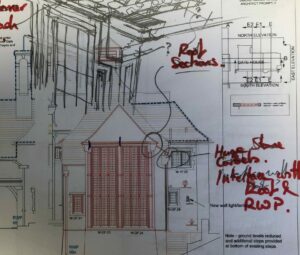 Hand drawn details on a building project design
